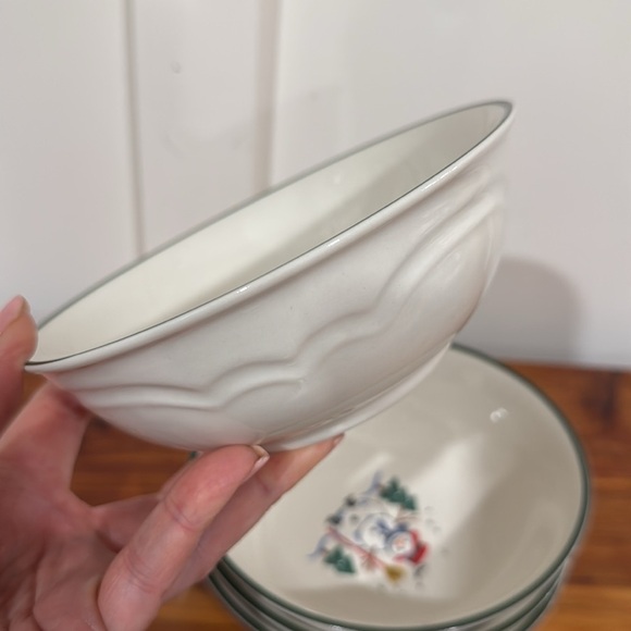 Pfaltzgraff Snow Village Snowman Tree Christmas Soup/Cereal Bowl Set of 4 - Picture 3 of 4